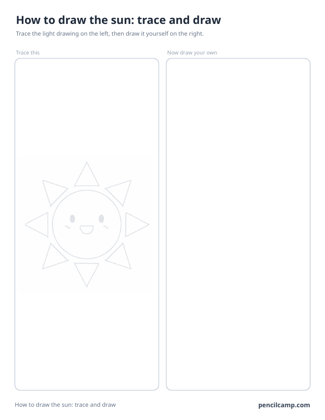 Trace and draw sheet: the sun printed in faint grey on the left, an empty box of the same size on the right