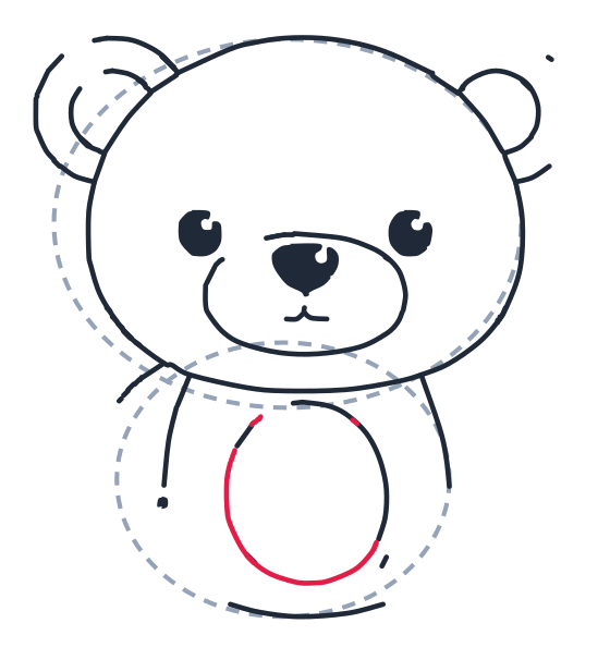 Dibujando un oso, paso 7: Dibuja un óvalo mediano en la panza.