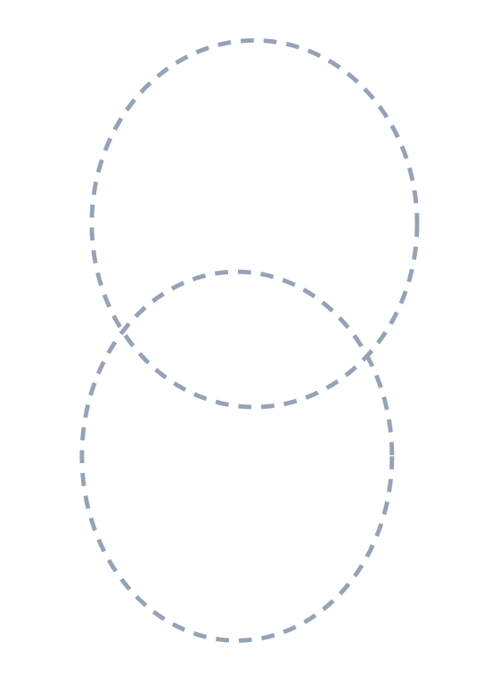 Drawing a bird, step 1: No red yet, lightly sketch two overlapping circles as guides.