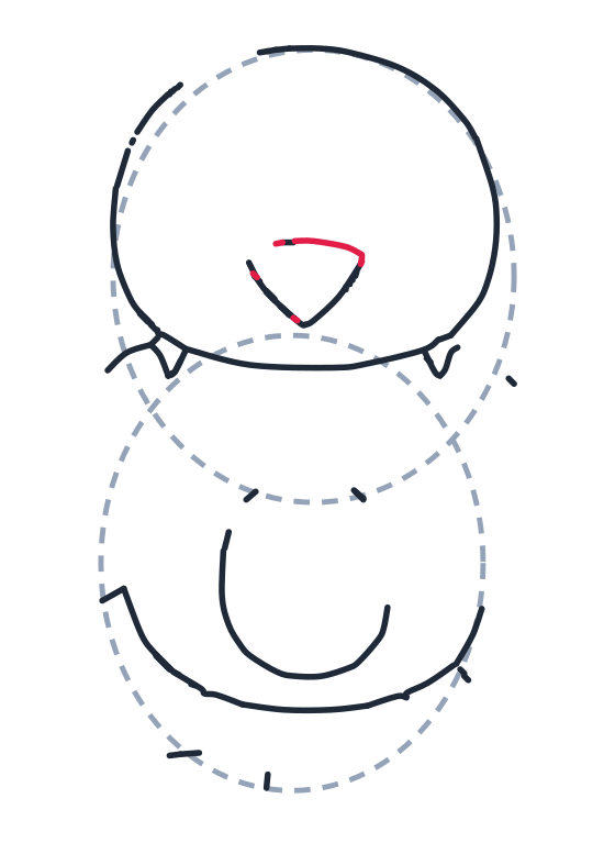 Drawing a bird, step 4: Close the beak with a curved line across the top to make a triangle.