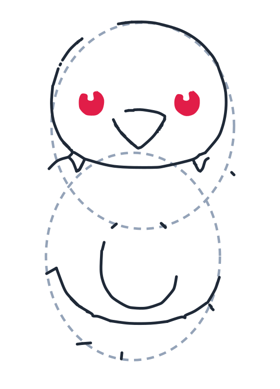Drawing a bird, step 5: Add two small circles for the eyes.