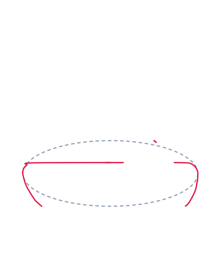 Dibujando un barco, paso 2: Dibuja una línea horizontal larga y recta a través del óvalo. Agrega una línea curva corta hacia abajo en cada extremo.