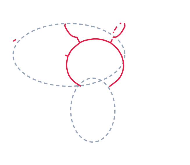 Drawing a butterfly, step 2: Draw a round head, plus two short antenna stems on top.