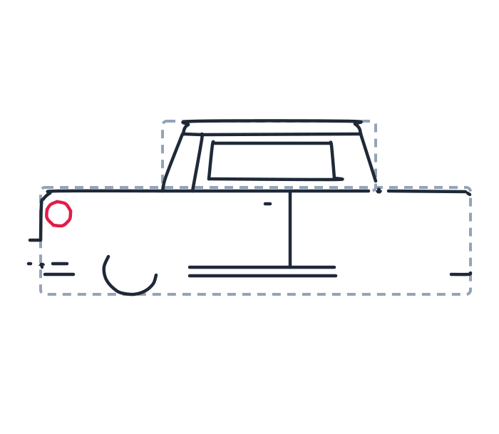 Drawing a car, step 7: Draw a small circle near the front.