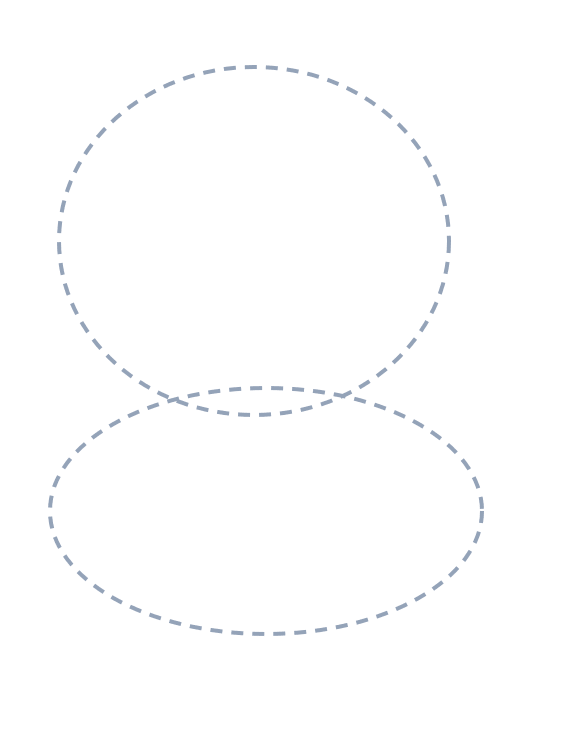 Drawing a cat, step 1: Lightly sketch a big circle for the head and a wide oval under it for the body.