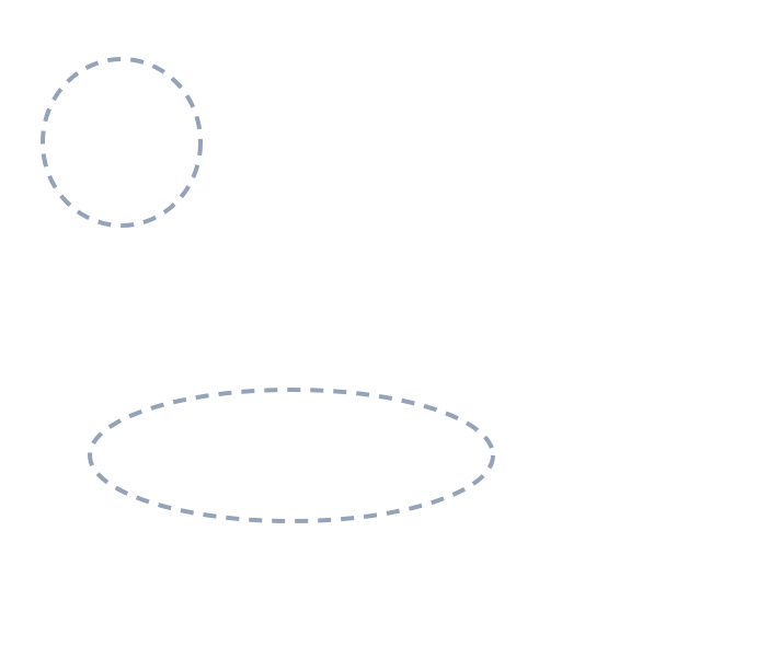 Drawing a dinosaur, step 1: Sketch a small circle for the head and a big horizontal oval for the body, very lightly.