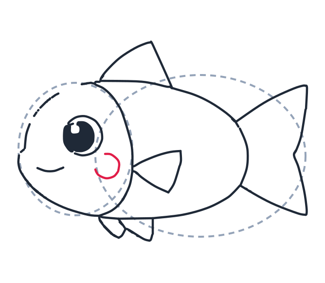 Drawing a fish, step 9: Add a small C shape on the cheek.
