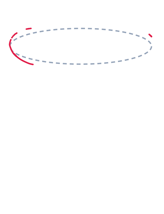 Drawing a flower, step 2: Draw a short curved line on the left edge of the oval, plus two small dashes on top.