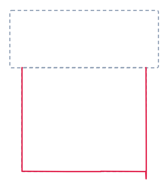 Drawing a house, step 2: Draw two long straight lines down for the sides, then a straight line across the bottom to make the walls.