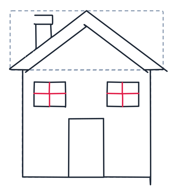 Drawing a house, step 7: Inside each window, draw a vertical line and a horizontal line to make a plus sign.