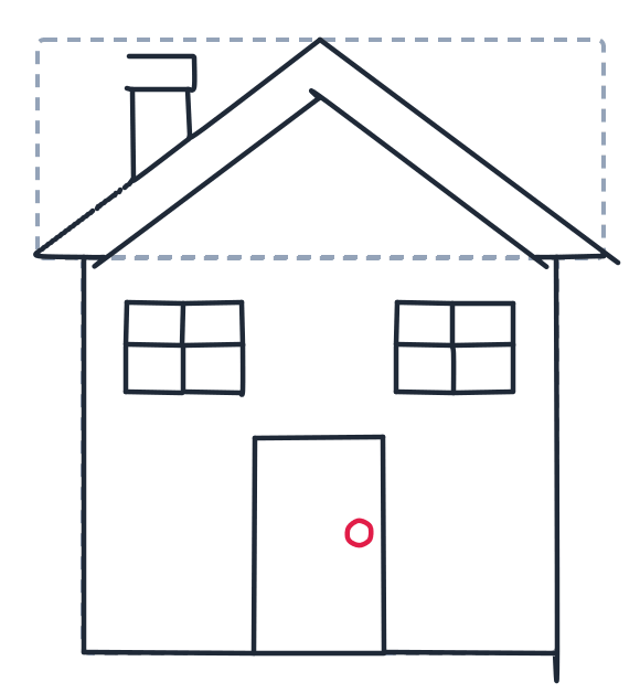 Drawing a house, step 8: Draw a small circle on the door for the knob.