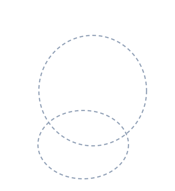 Drawing a lion, step 1: Lightly sketch the big circle and the wide oval as guides.