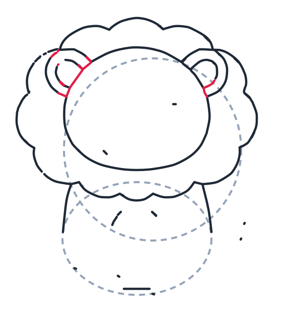 Drawing a lion, step 5: Add a small curved band on each ear where it meets the mane.