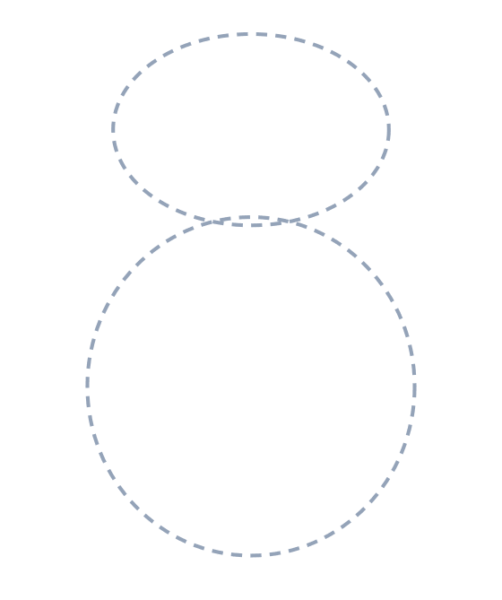 Drawing a penguin, step 1: Lightly sketch a wide oval for the head and a big circle right under it for the body. The two guide shapes should just touch.