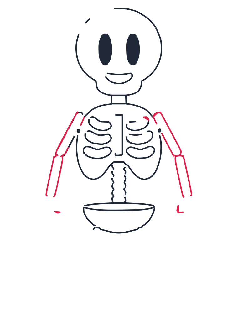 Drawing a skeleton, step 7: On each side add two long narrow rectangles for the upper arm and the forearm.