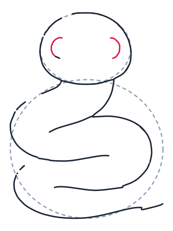 Dibujando una serpiente, paso 4: Dibuja dos formas de C en la cara, una a cada lado, para los contornos de los ojos.