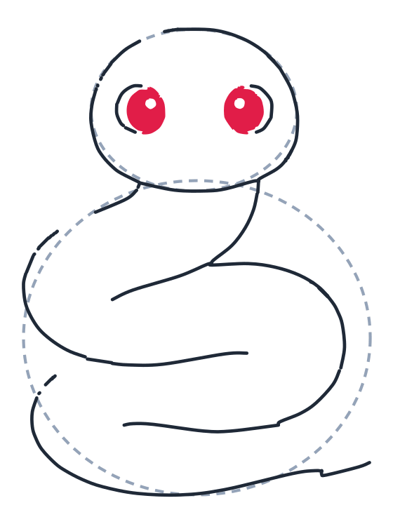 Dibujando una serpiente, paso 5: Dentro de cada contorno, dibuja un círculo grande y un circulito para el brillo.
