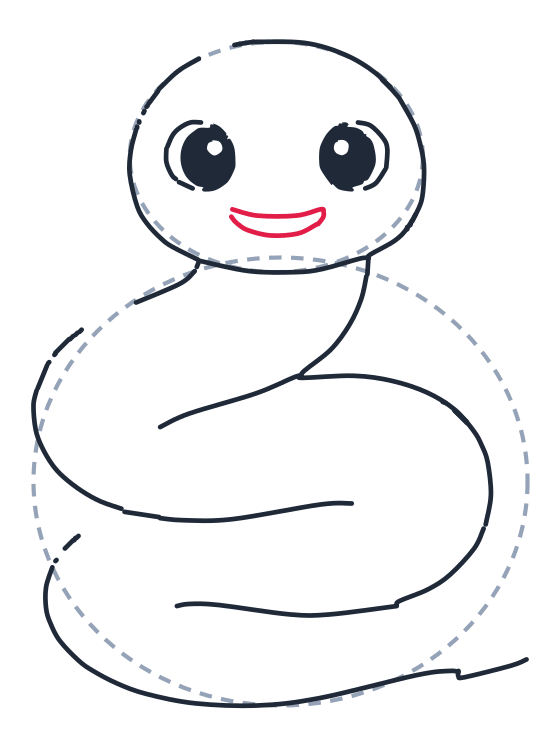 Dibujando una serpiente, paso 6: Dibuja una sonrisa ancha y curva. Agrega una línea curva corta debajo.