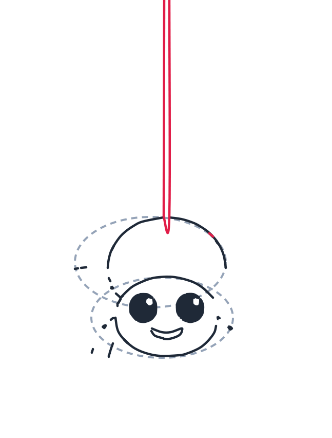 Drawing a spider, step 5: Draw two straight vertical lines down from the top, ending in a tiny U shape where they touch the body.