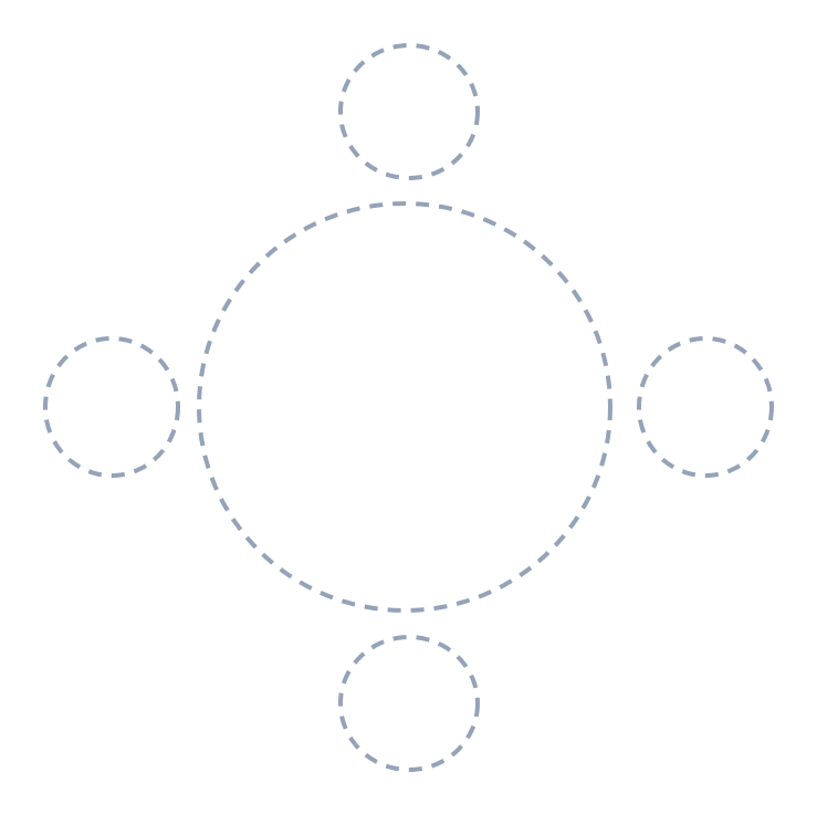 Drawing the sun, step 1: Lightly sketch one big circle in the middle and four small guide circles up, down, left, and right.