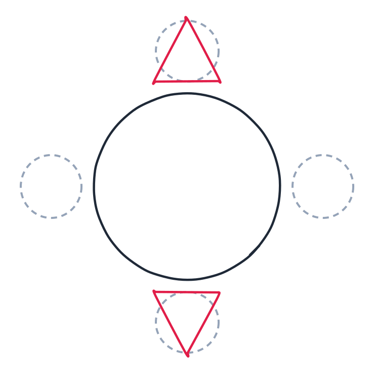 Drawing the sun, step 3: Draw two triangles for rays, one pointing up on top and one pointing down below.