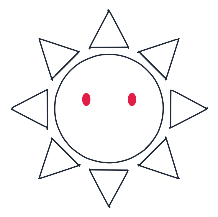 Drawing the sun, step 7: Draw two small vertical ovals for the eyes inside the circle.