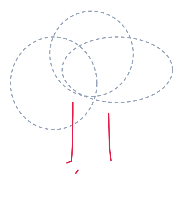 Drawing a tree, step 2: Draw two straight vertical lines for the trunk, and a tiny short line at the bottom center.
