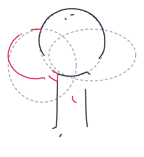 Drawing a tree, step 4: Add a round curved outline for the left puff, plus a small curved notch at its base and a tiny C on the trunk.