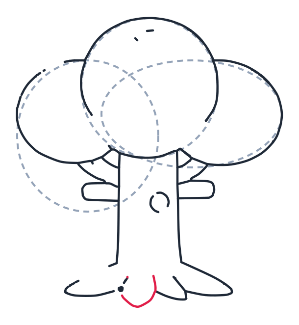 Drawing a tree, step 8: Add a U shape root in the center front.