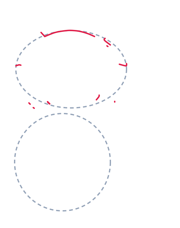 Drawing a wolf, step 2: Draw a curved line across the top of the head oval. Add a few tiny curved marks around the sides and bottom for fluffy fur.